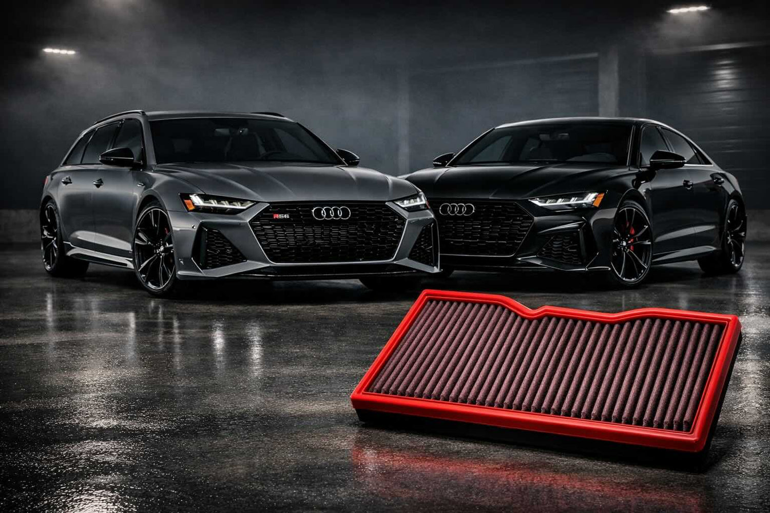 Audi RS6 Avant and Audi RS7 with BMC reusable air filter graphic for RS6 and RS7 air filter guide