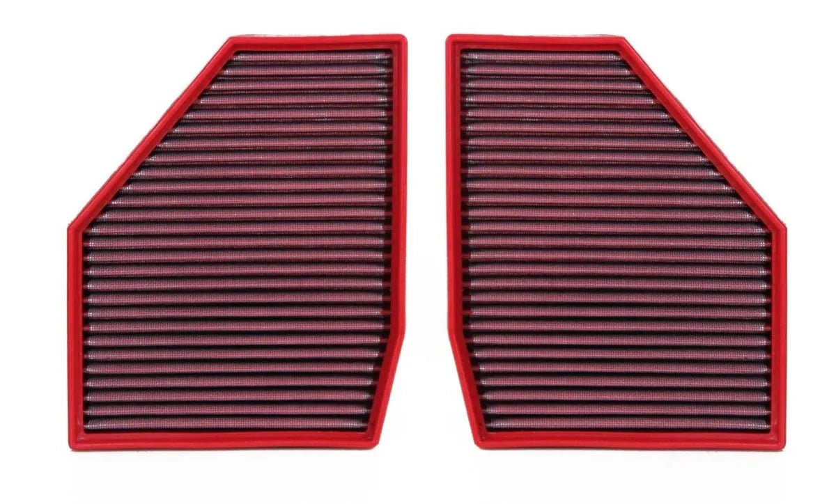 BMC FB01034 reusable panel air filter kit with two red-framed cotton elements