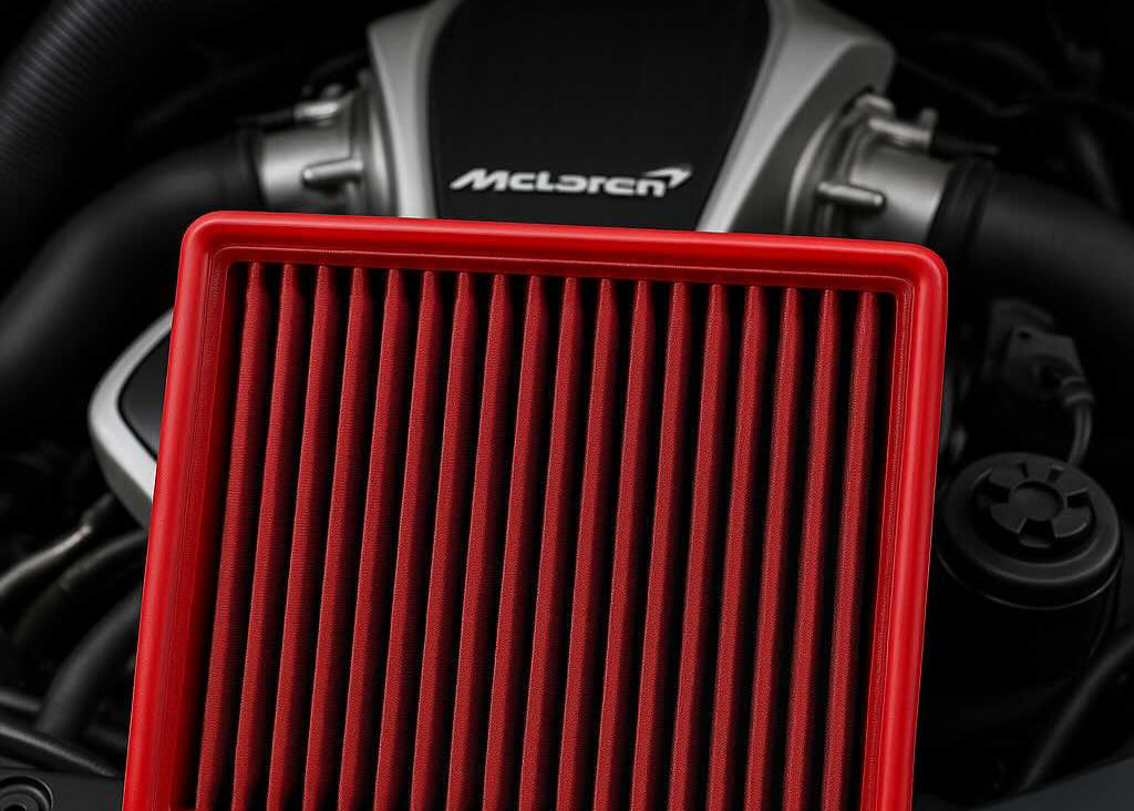 BMC air filter with McLaren 720S engine bay background – high-performance filter - collection cover image for McLaren air filters