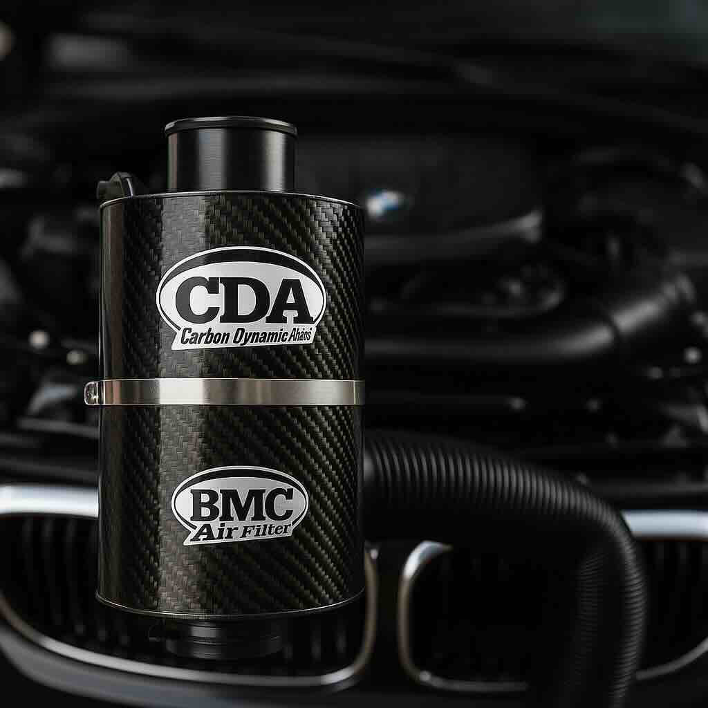 BMC Carbon Dynamic Airbox (CDA) intake system with carbon fiber housing, designed for maximum airflow and performance in cars and tuning applications.