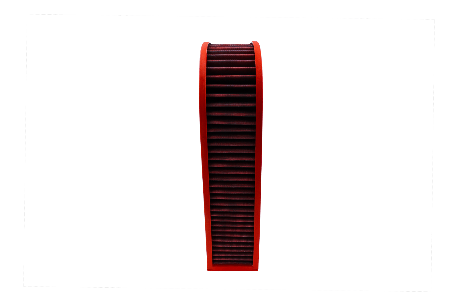 BMC FB01023 red cotton replacement air filter assembly, assembly edge-profile view