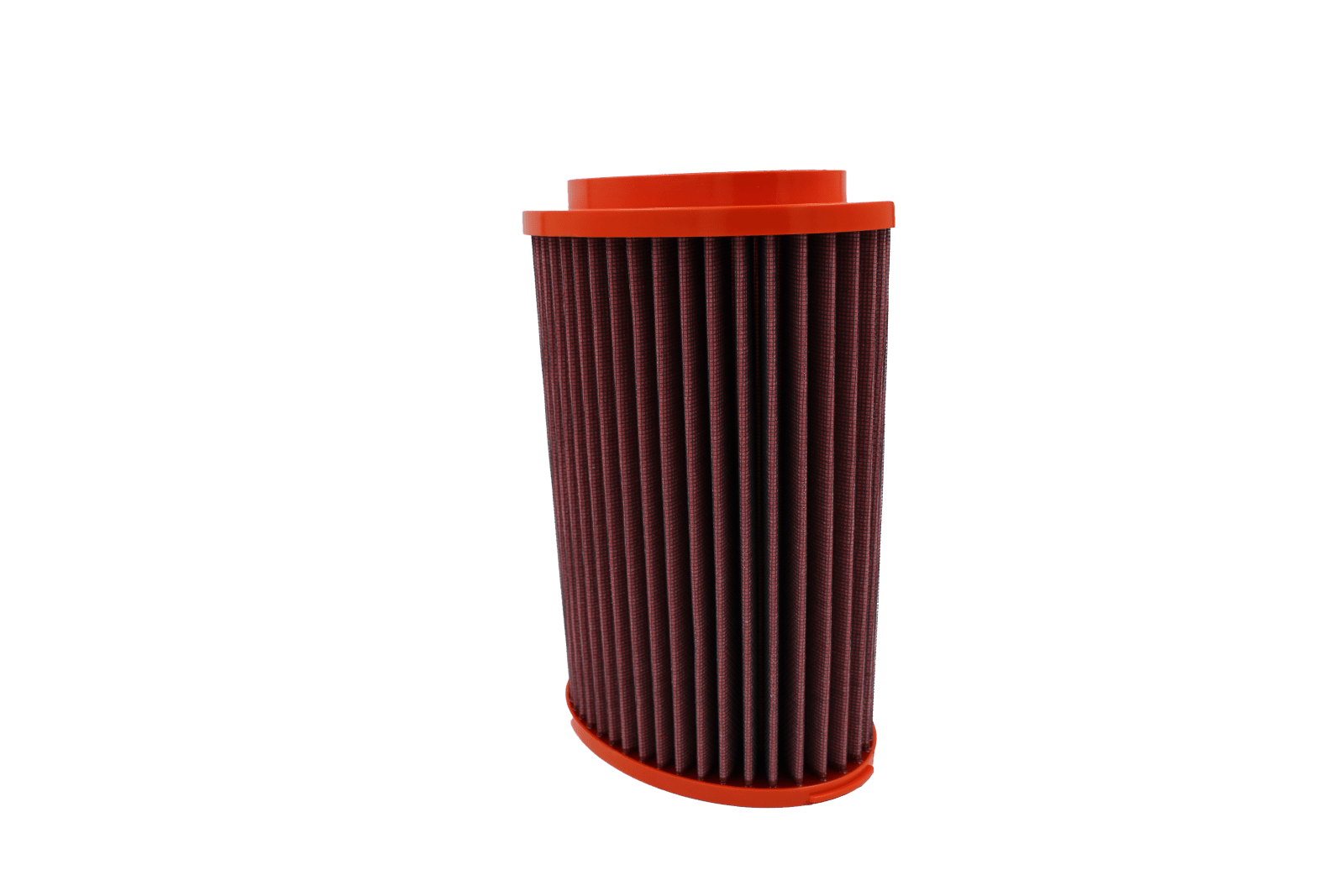 BMC FB01171 red cotton replacement air filter assembly, upright side view