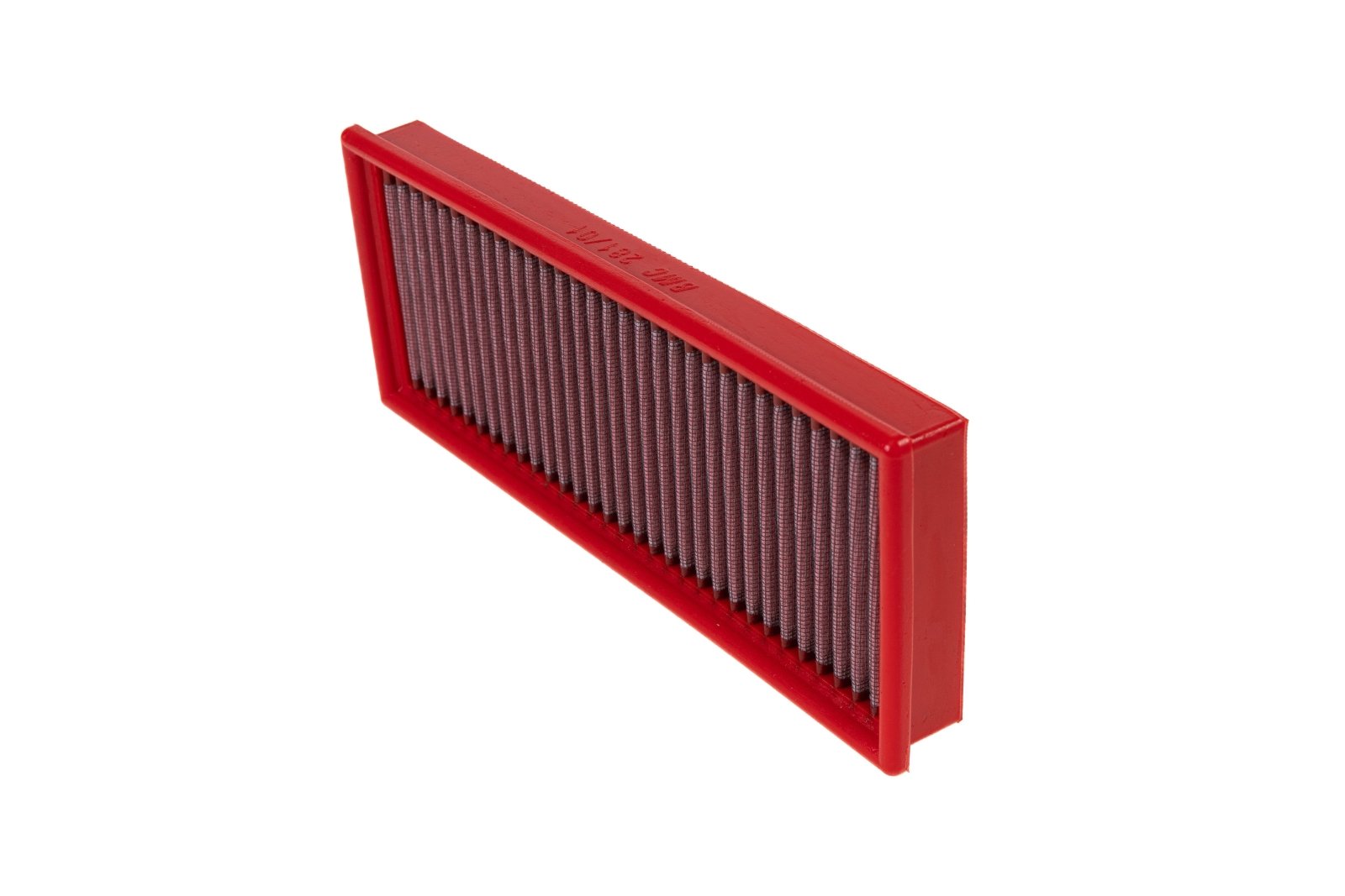 BMC FB281/01 red cotton replacement panel air filter, upright face view