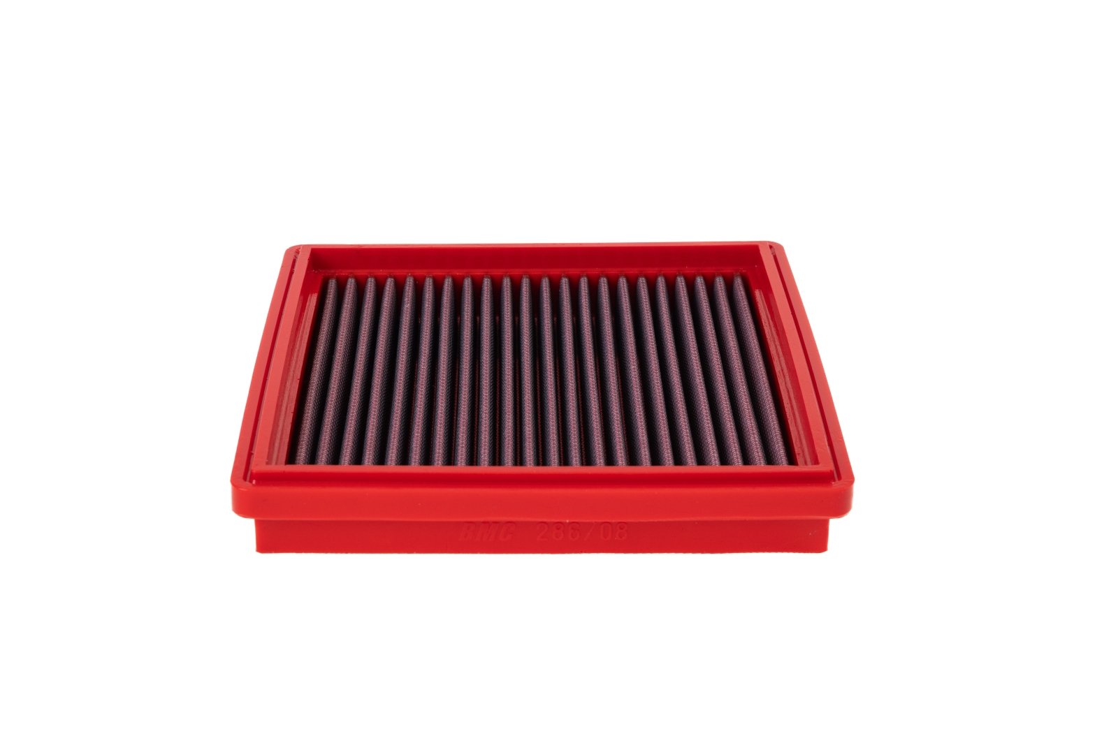 BMC FB286/08 red cotton replacement panel air filter, low three-quarter view