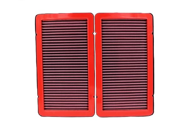 BMC FB347/03 twin red cotton panel air filters for Ferrari 575, 612 and Enzo, straight-on front view