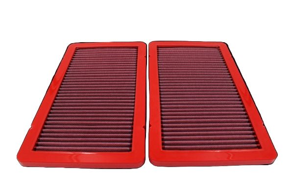 BMC FB347/03 twin red cotton panel air filters for Ferrari 575, 612 and Enzo, low front three-quarter view