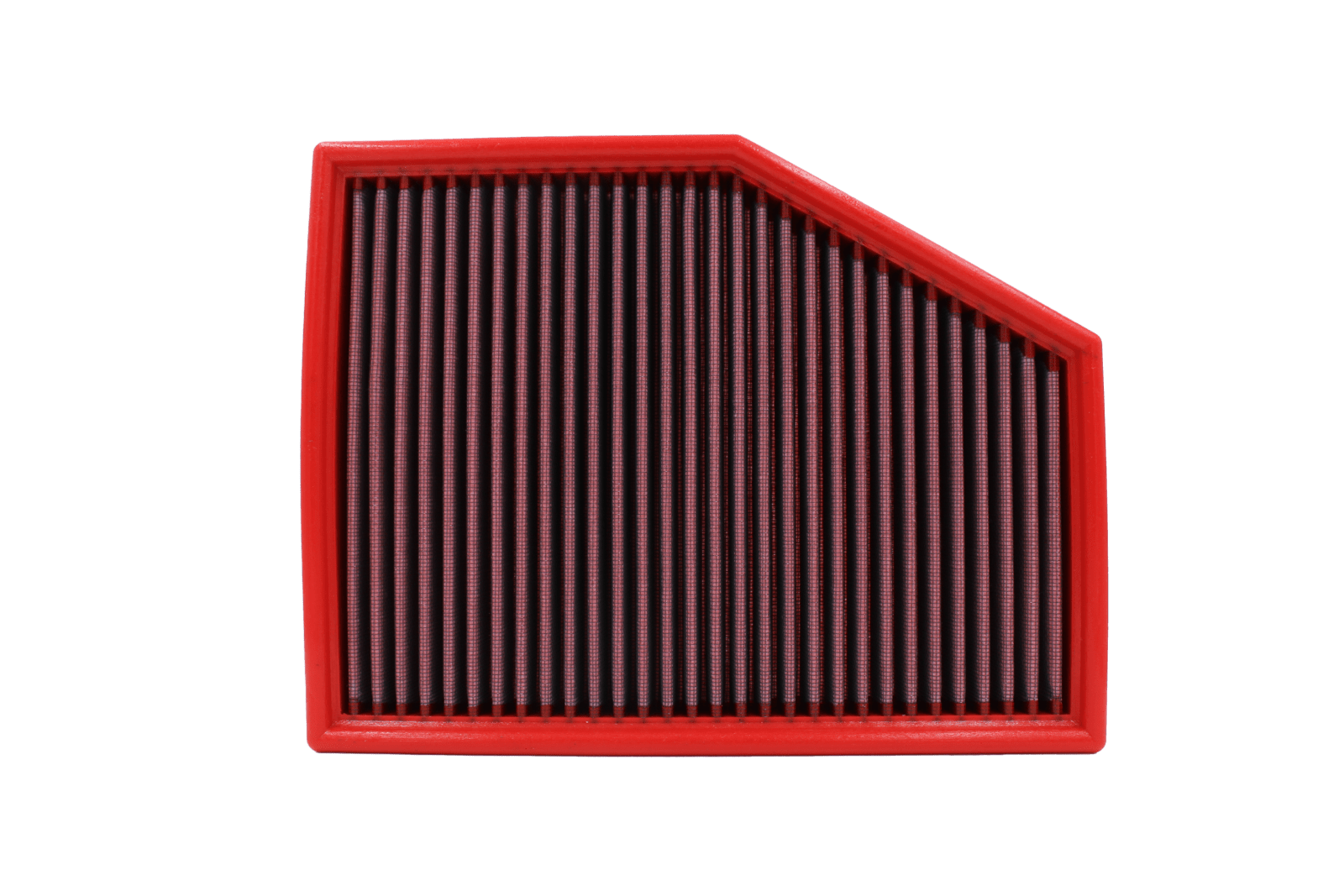 BMC FB351/01 red cotton replacement panel air filter, shaped face-on view