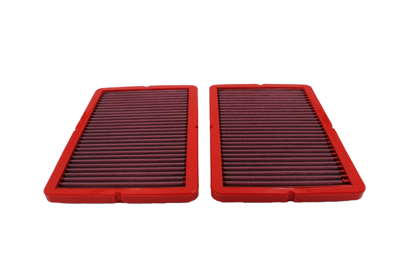 BMC FB443/03 red cotton replacement panel air filter, two-filter face-on view