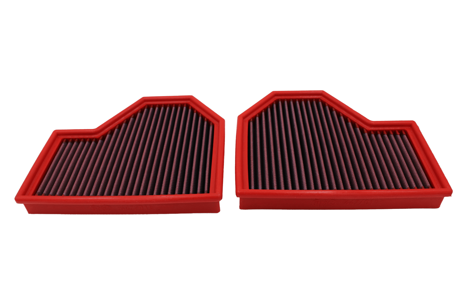 BMC FB447/01 red cotton replacement panel air filter, two-filter low face view