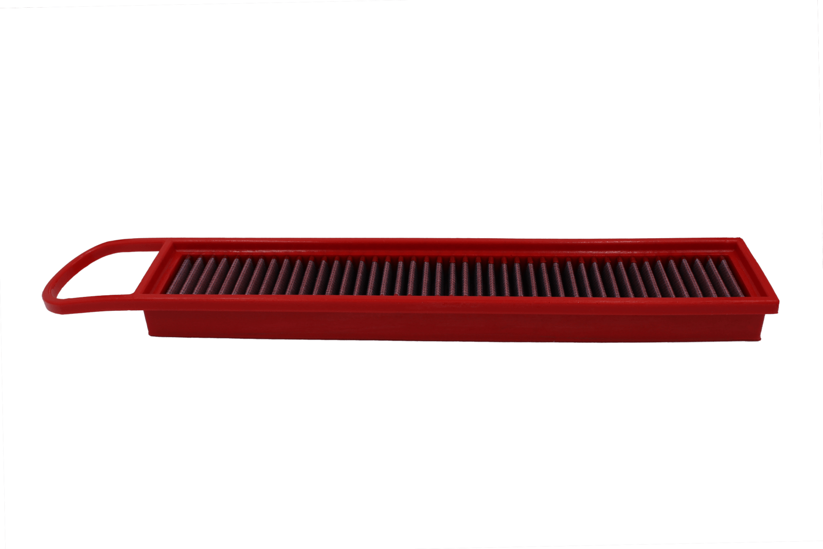 BMC FB485/20 red cotton replacement panel air filter, edge-profile view