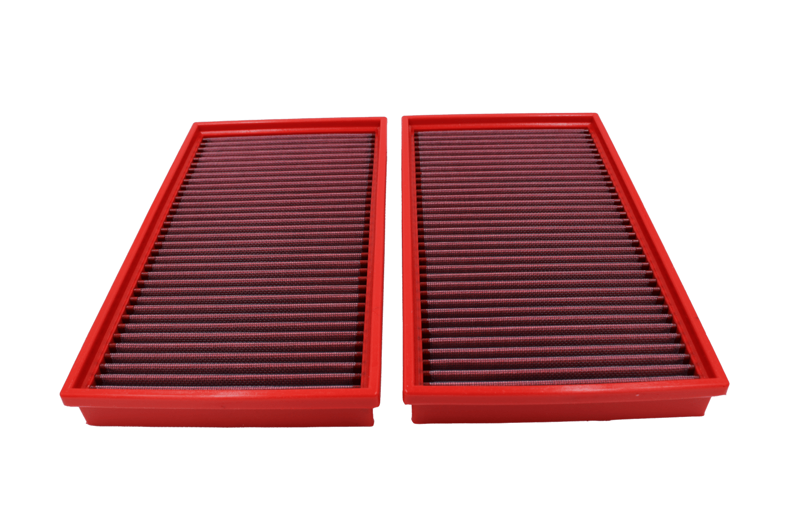 BMC FB487/20 red cotton replacement panel air filter, two-filter face-on view
