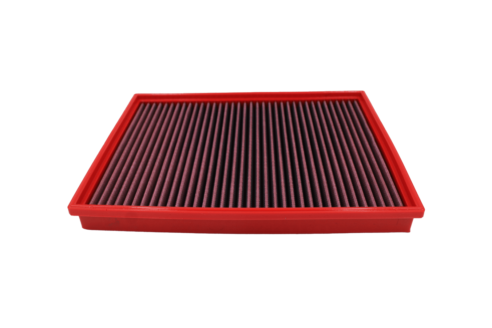 BMC FB564/20 red cotton replacement panel air filter, low three-quarter view