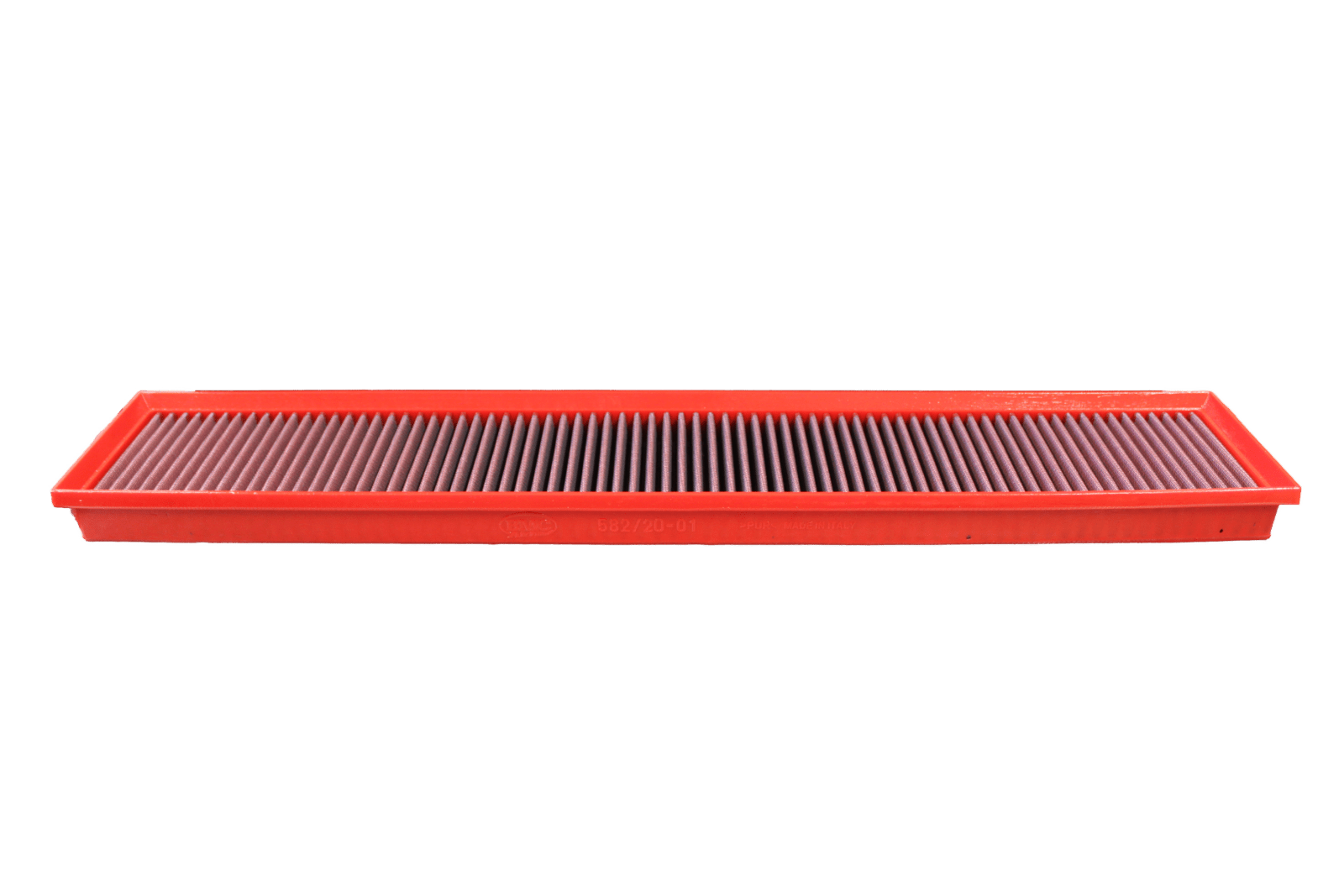 BMC FB582/20 red cotton replacement panel air filter, edge-profile view