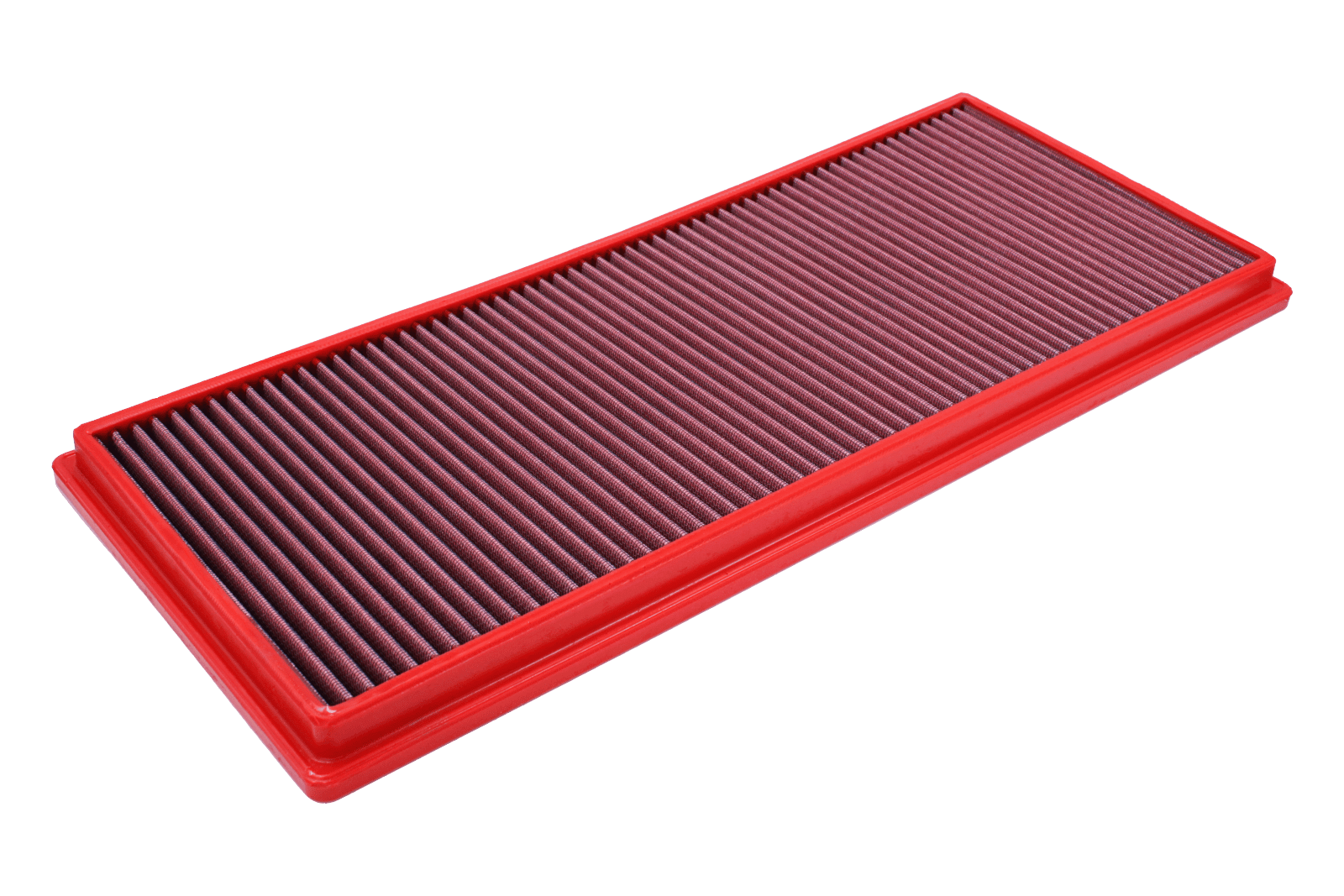 BMC FB614/01 red cotton replacement panel air filter, top three-quarter view