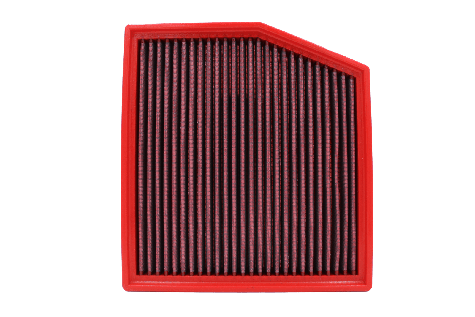 BMC FB630/20 red cotton replacement panel air filter, shaped face-on view