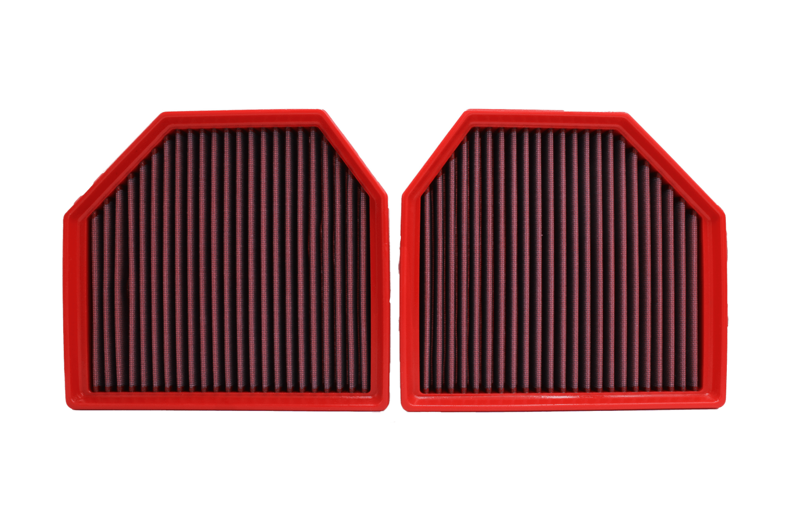BMC FB647/20 red cotton replacement panel air filter, shaped upright face view