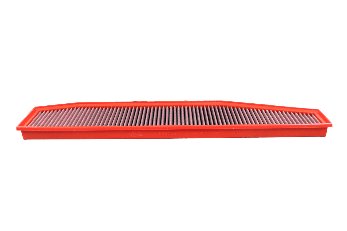 BMC FB688/20 red cotton replacement panel air filter, edge-profile view