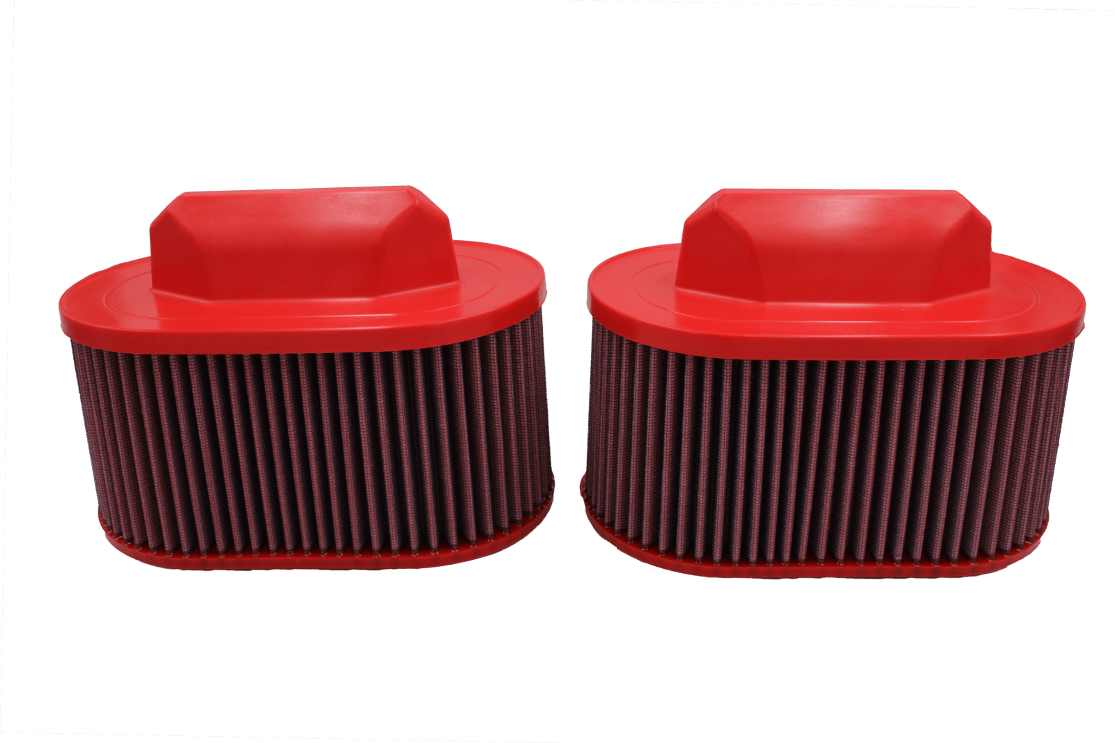 BMC FB789/04 red cotton replacement air filter assembly, two-filter closed-top view