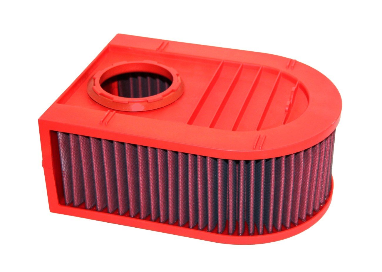 Red BMC cylindrical air filter FB867/04 for a Porsche Macan I & II – washable, high-flow filter for 2.0 L I4, V6, and Turbo models (2 filters needed for some variants).