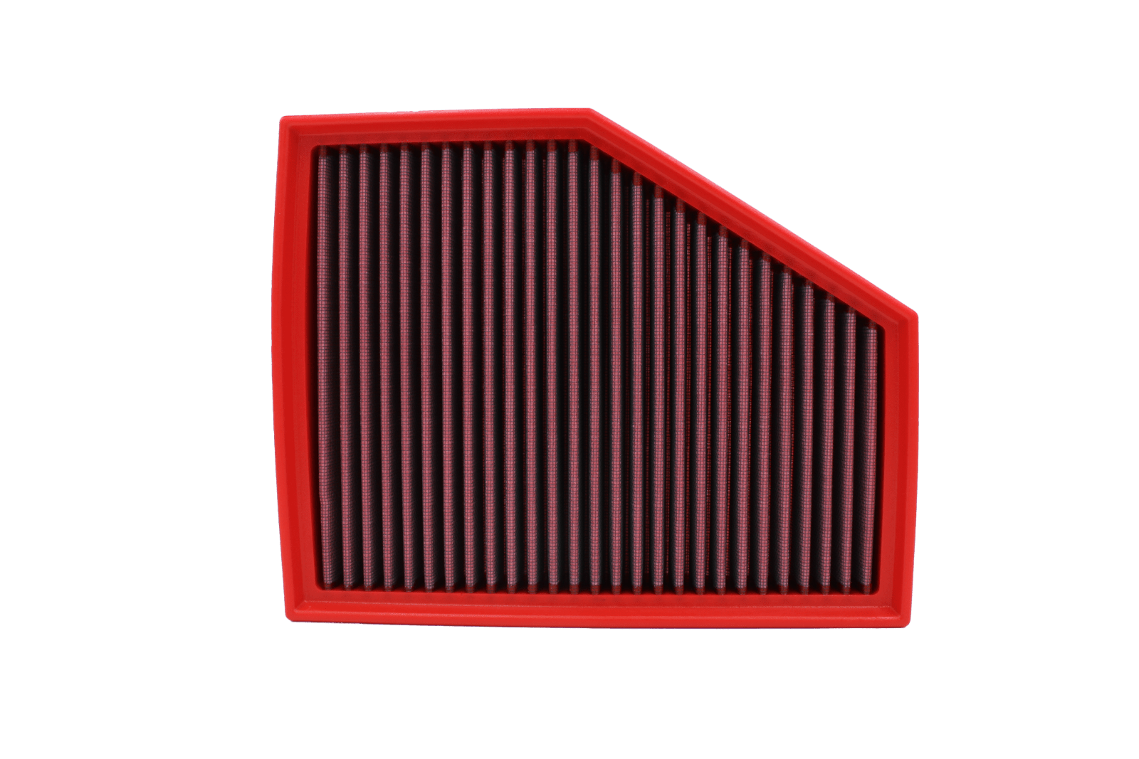 BMC FB929/20 red cotton replacement panel air filter, shaped face-on view