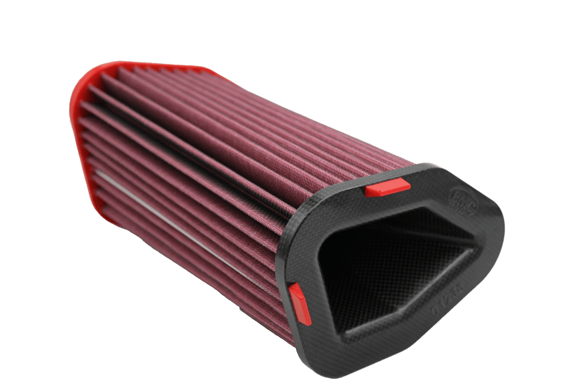 BMC CRF01236 Porsche 992.2 GTS air filter, angled view showing the carbon top