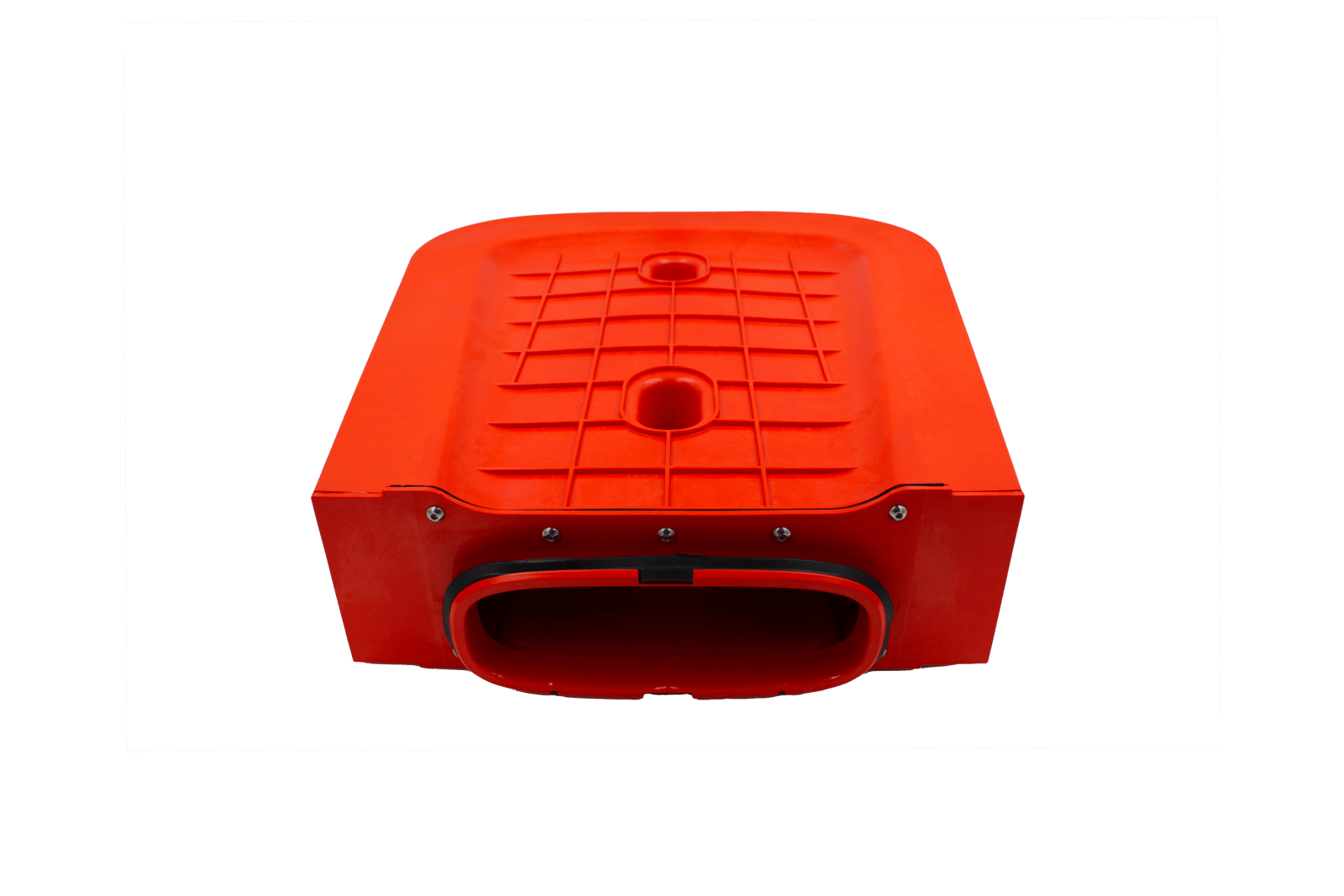 BMC FB01023 red cotton replacement air filter assembly, assembly outlet-end view