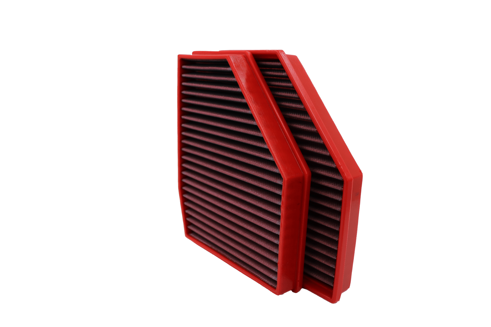 BMC FB01034 red cotton replacement panel air filter, two-filter face-on view