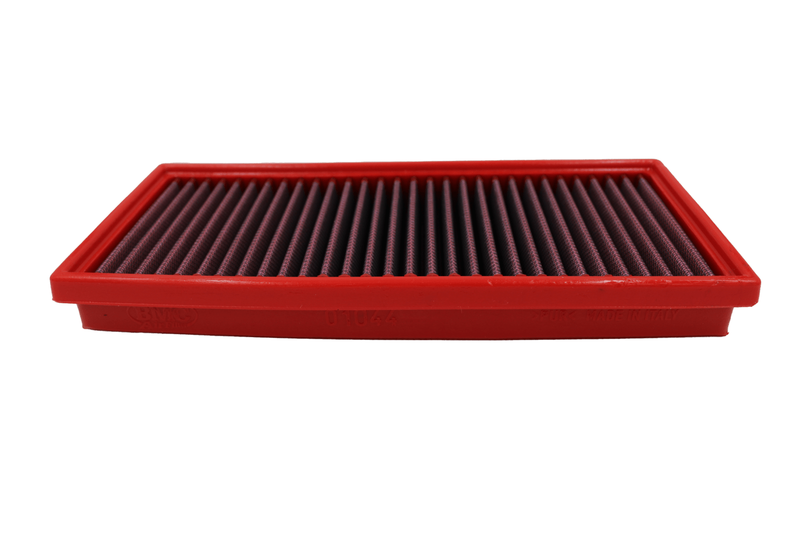 BMC FB01044 red cotton replacement panel air filter, low three-quarter view