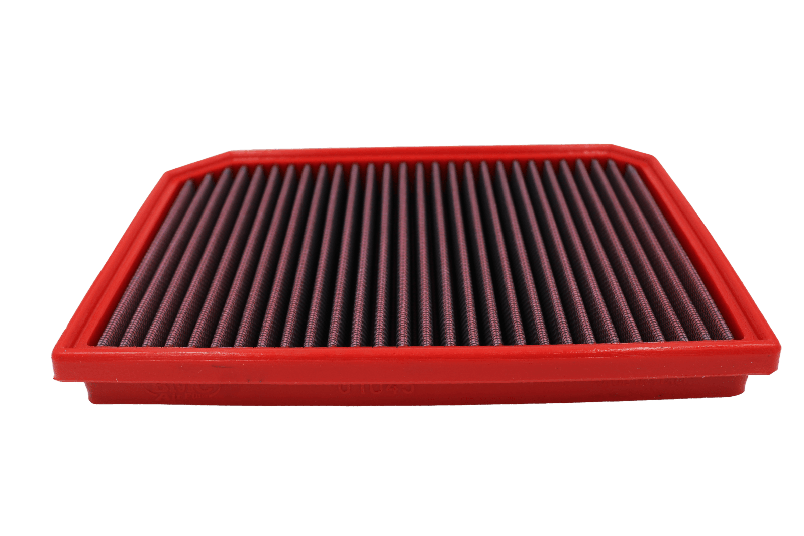 BMC FB01045 red cotton replacement panel air filter, low three-quarter view