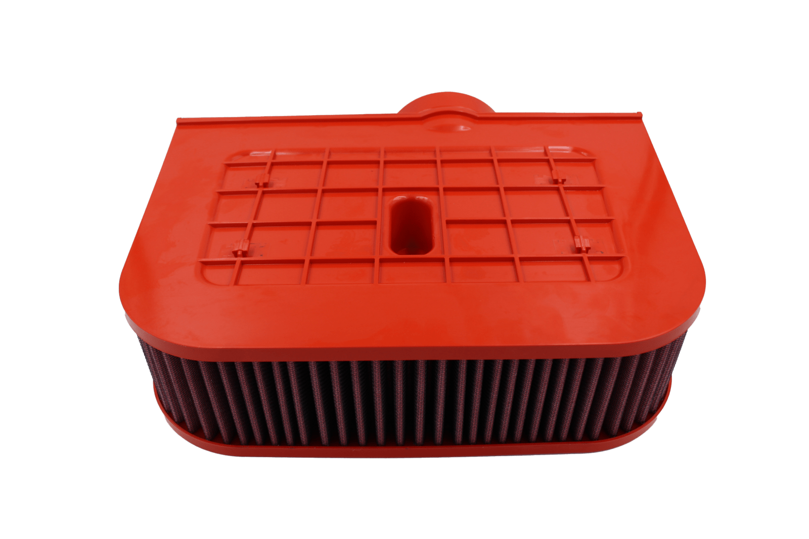 BMC FB01060 red cotton replacement air filter assembly, assembly top view