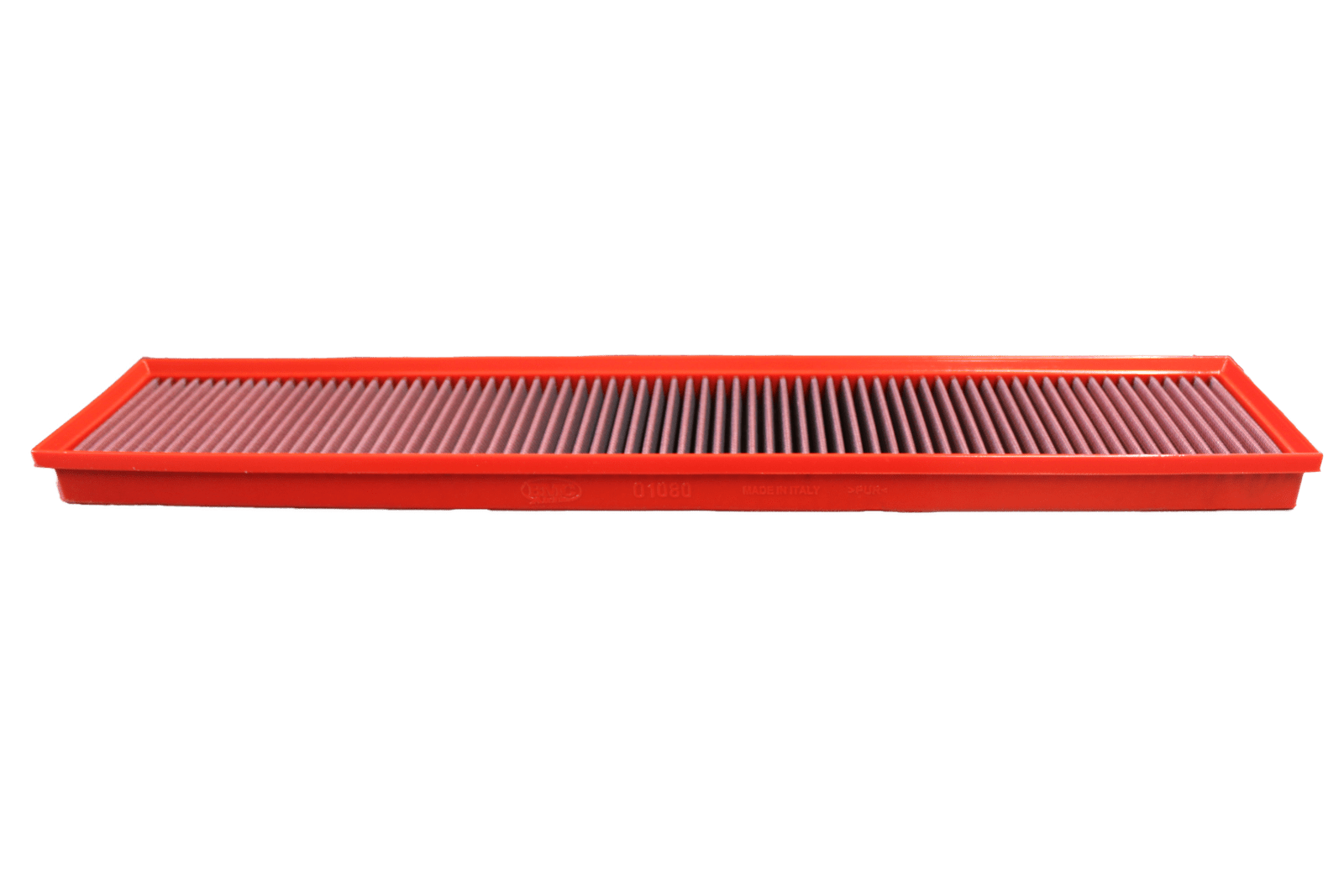 BMC FB01080 red cotton replacement panel air filter, edge-profile view