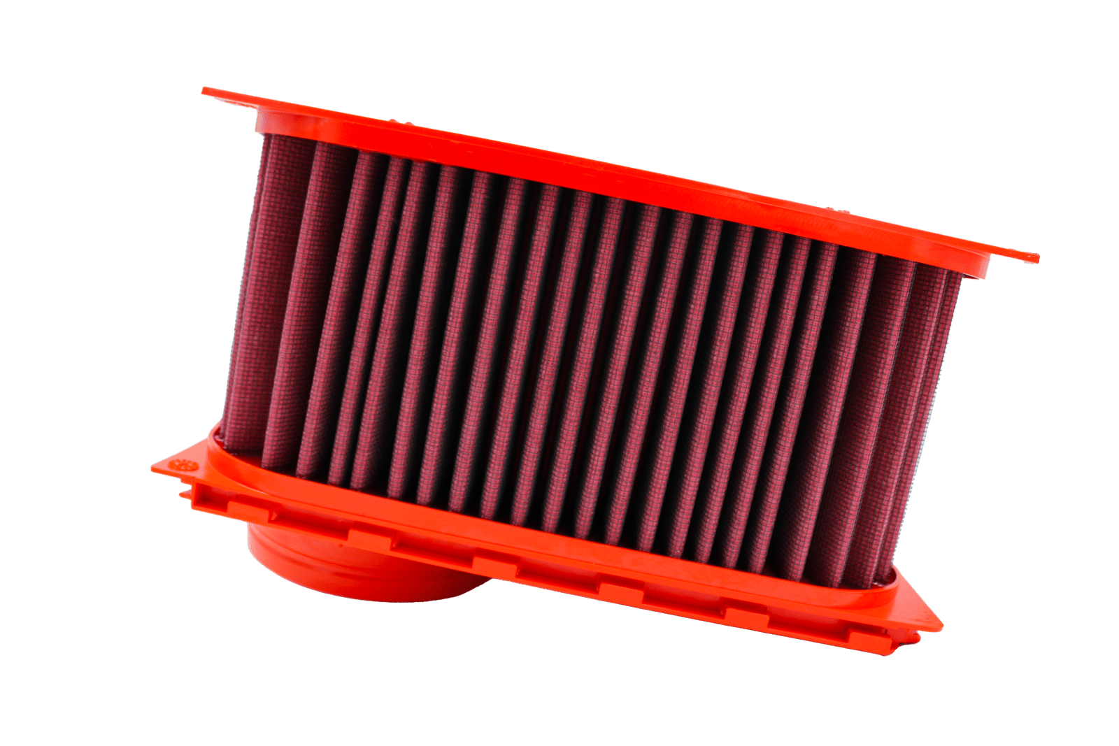 BMC FB01098 red cotton replacement air filter assembly, assembly pleat-side view