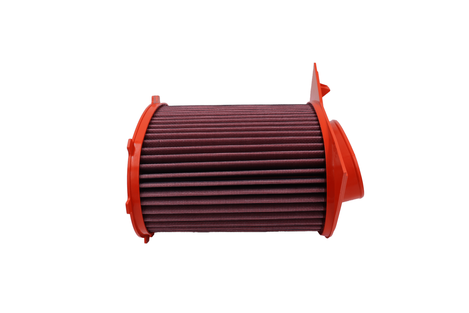 BMC FB01099 red cotton replacement air filter assembly, assembly side-profile view