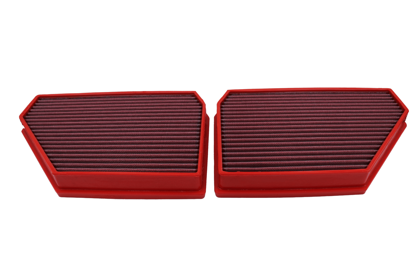 BMC FB01103 red cotton replacement panel air filter, two-filter face-on view