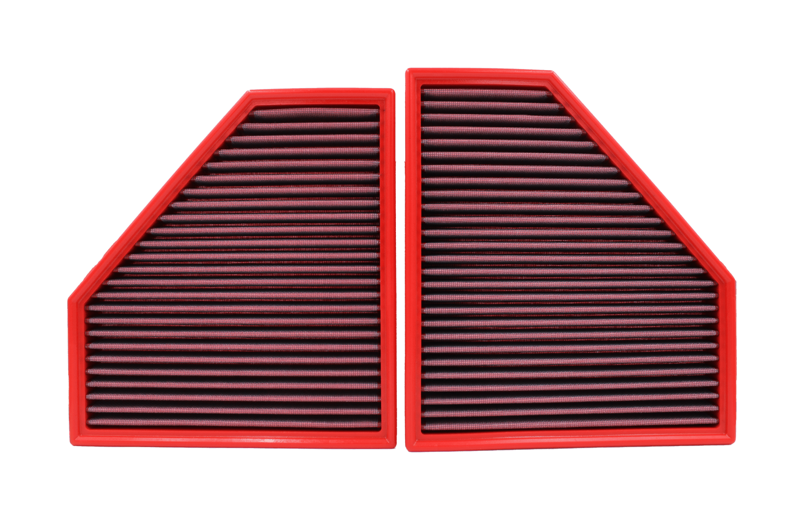 BMC FB01118 red cotton replacement panel air filter, two-filter face-on view