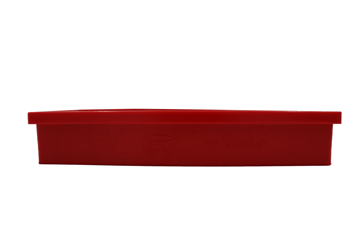 BMC FB01177 red cotton replacement panel air filter, edge-profile view