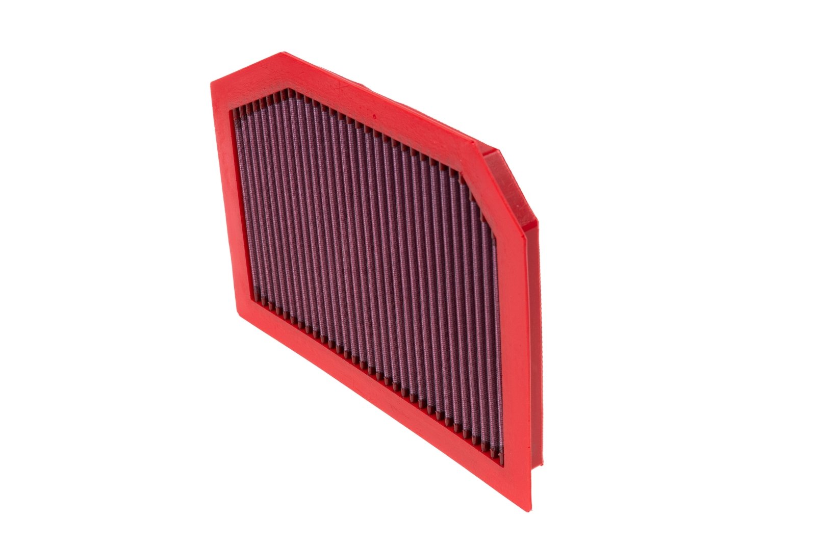 BMC FB136/04 red cotton replacement panel air filter, edge-profile view
