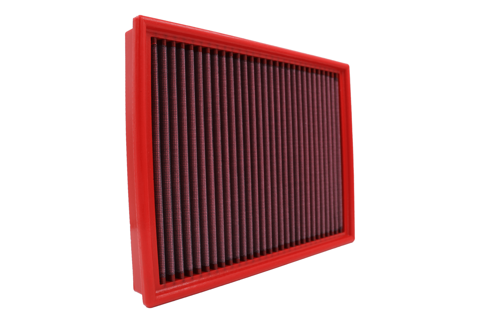 BMC FB139/01 red cotton replacement panel air filter, low three-quarter view