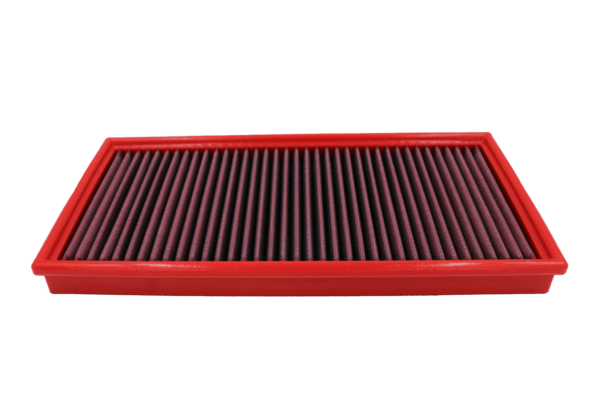 BMC FB159/01 red cotton replacement panel air filter, low three-quarter view