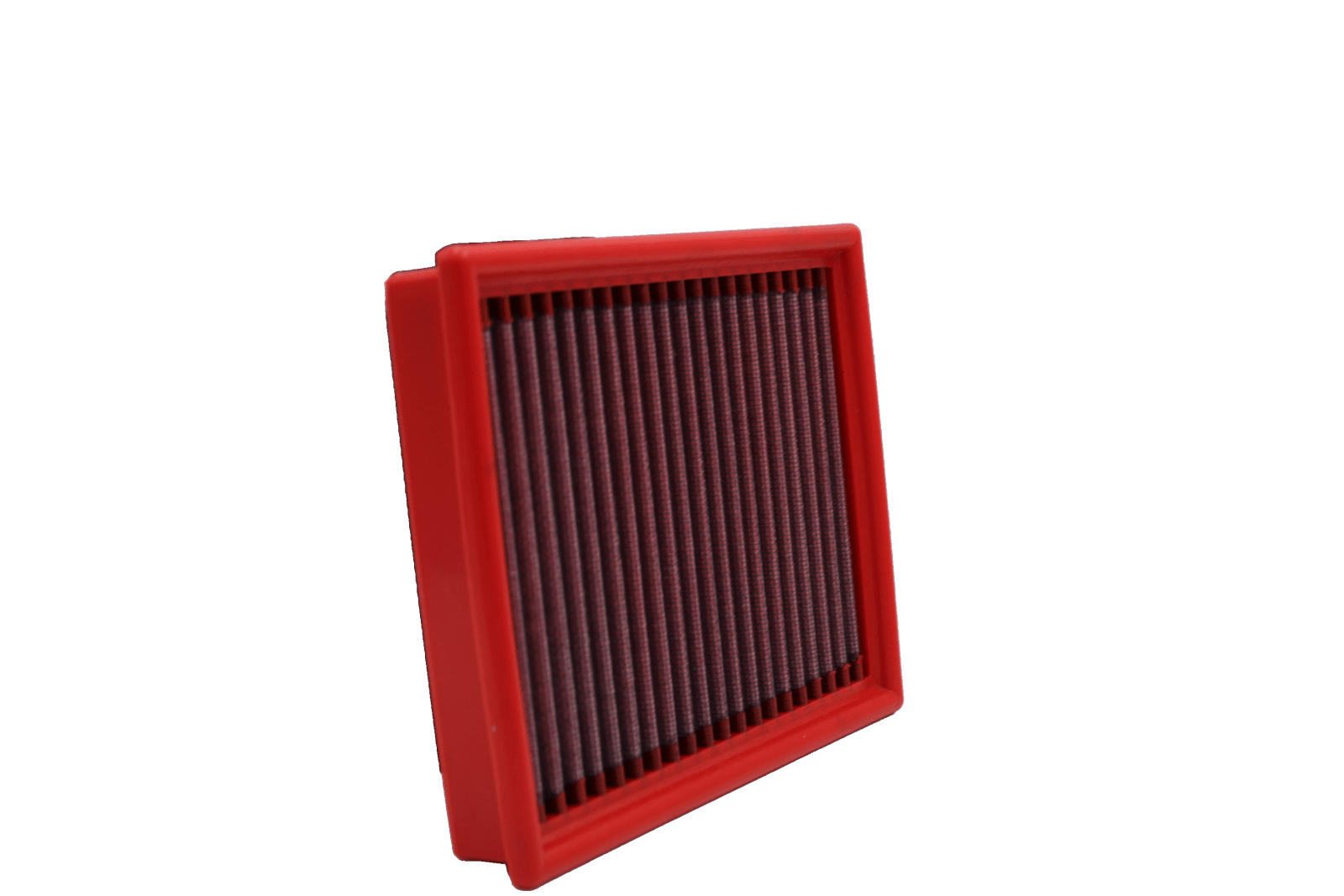 BMC FB188/01 red cotton replacement panel air filter, upright three-quarter view