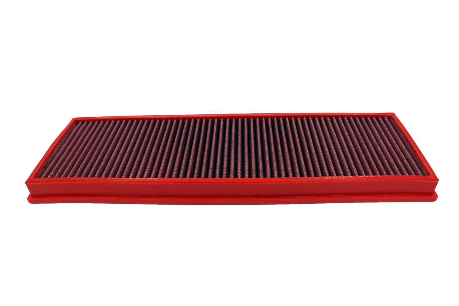BMC FB195/01 red cotton replacement panel air filter, two-filter low three-quarter view