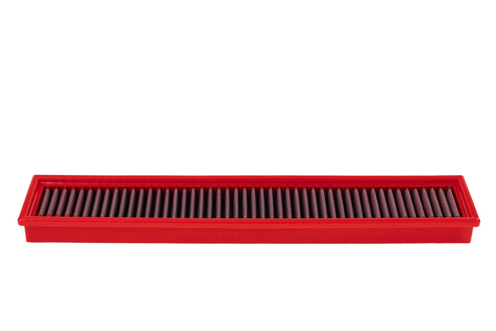 BMC FB260/01 red cotton replacement panel air filter, edge-profile view