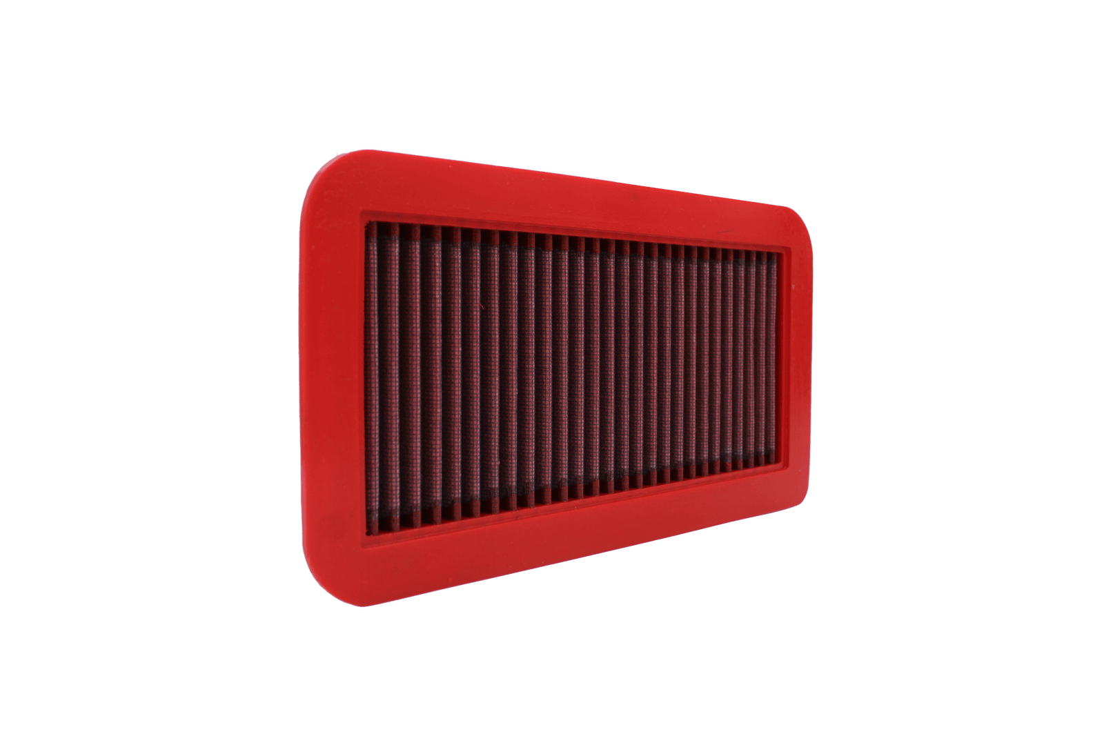 BMC FB307/04 red cotton replacement panel air filter, upright three-quarter view