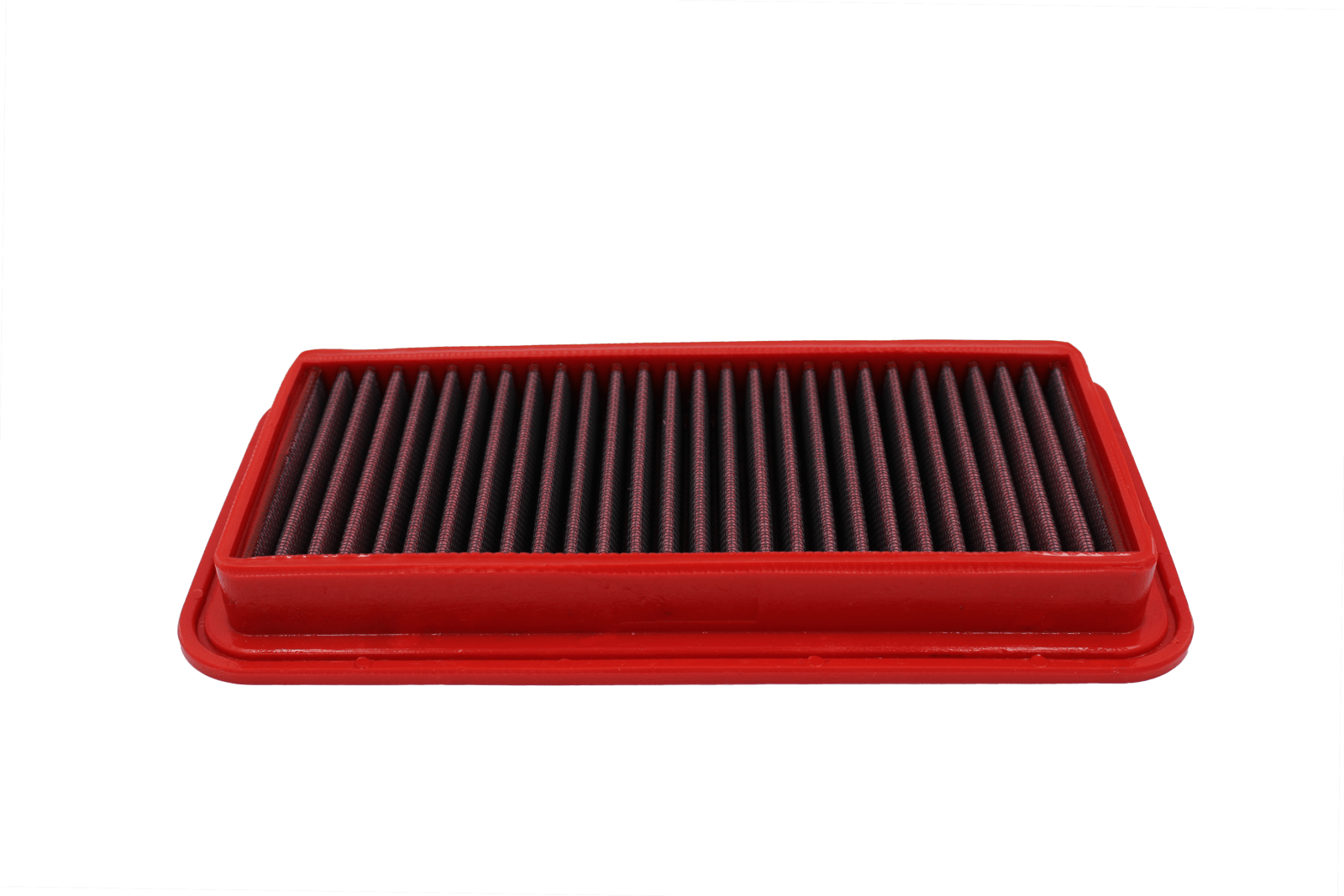 BMC FB307/04 red cotton replacement panel air filter, low three-quarter view