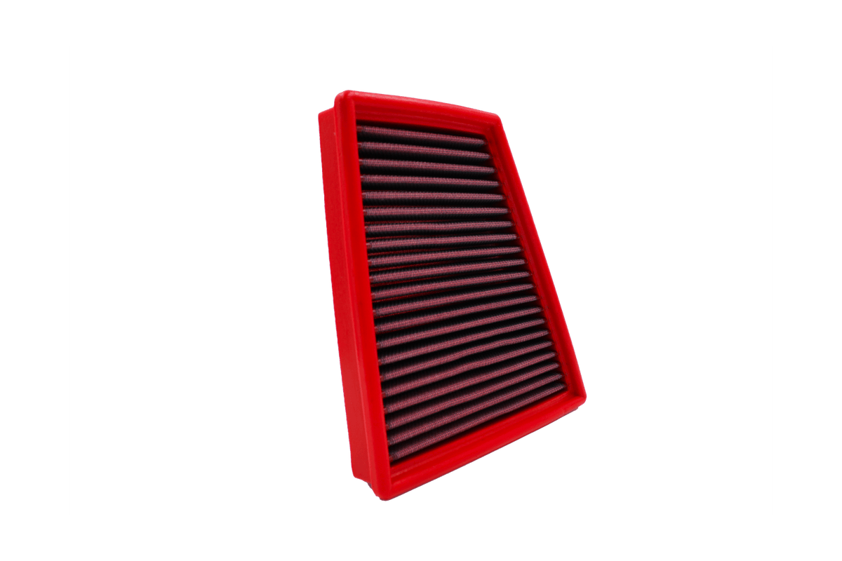 BMC FB311/01 red cotton replacement panel air filter, upright face view