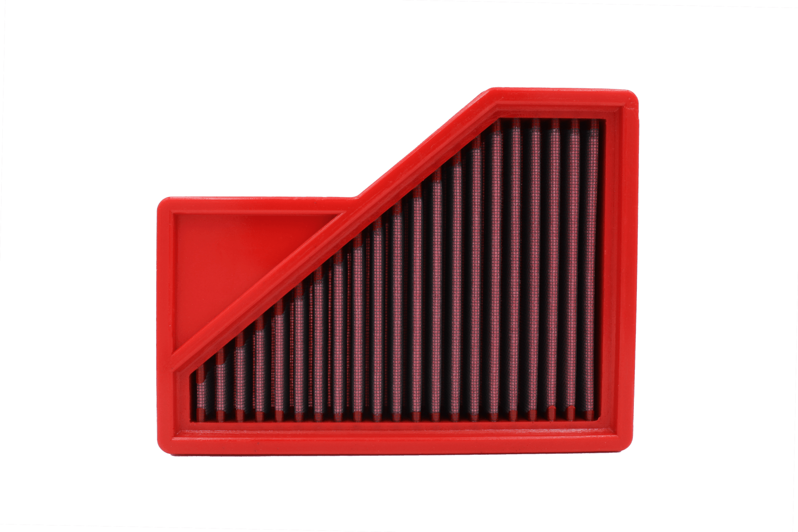 BMC FB404/20 red cotton replacement panel air filter, shaped face-on view
