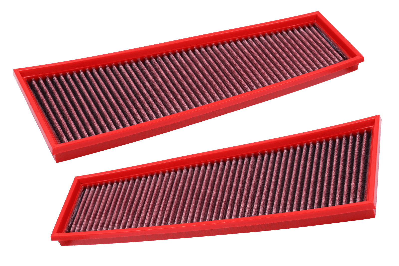 BMC FB420/01 red cotton replacement panel air filter, two-filter diagonal top view