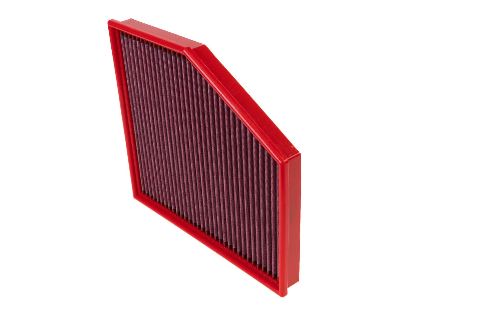 BMC FB421/01 red cotton replacement panel air filter, edge-profile view
