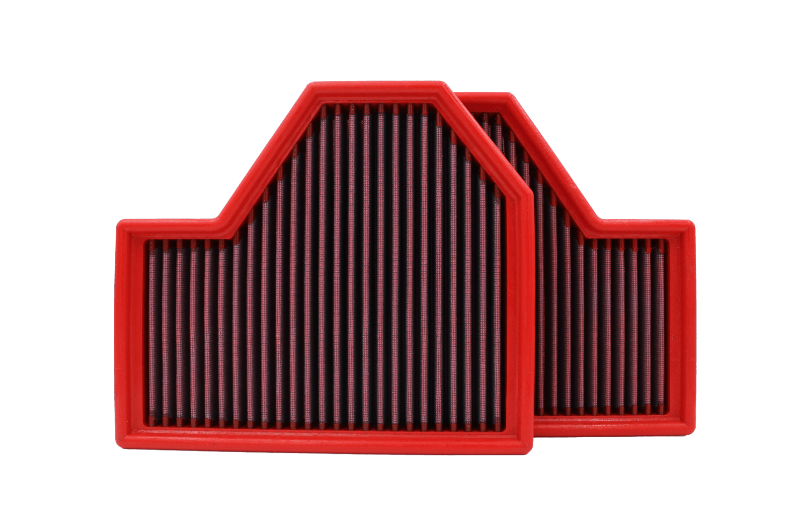 BMC FB447/01 red cotton replacement panel air filter, wide face-on view