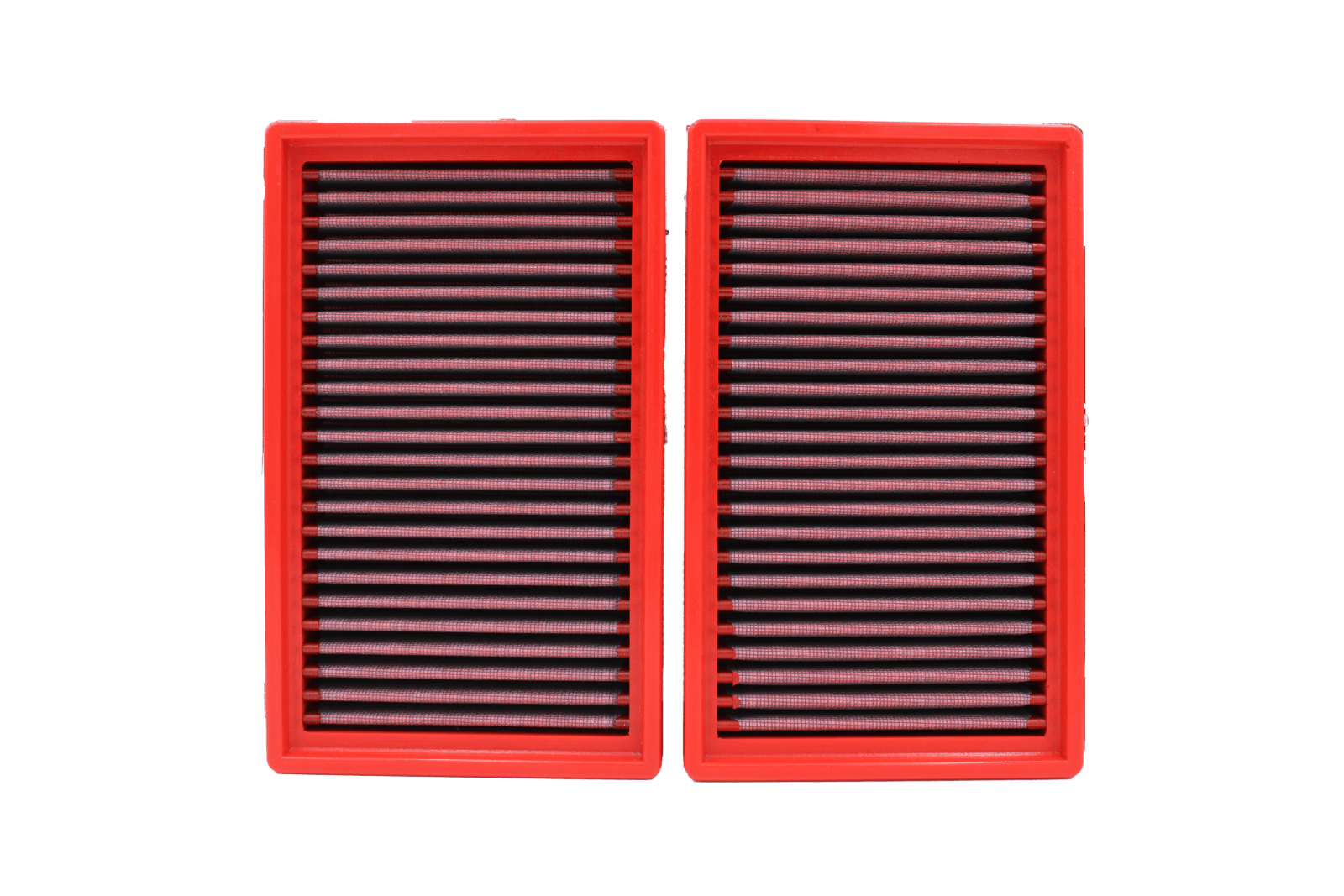 BMC FB468/20 red cotton replacement panel air filter, two-filter face-on view